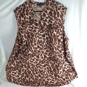 Romans Womens Sleeveless Top Animal Print Size 30 W  Cream Brown Blouse